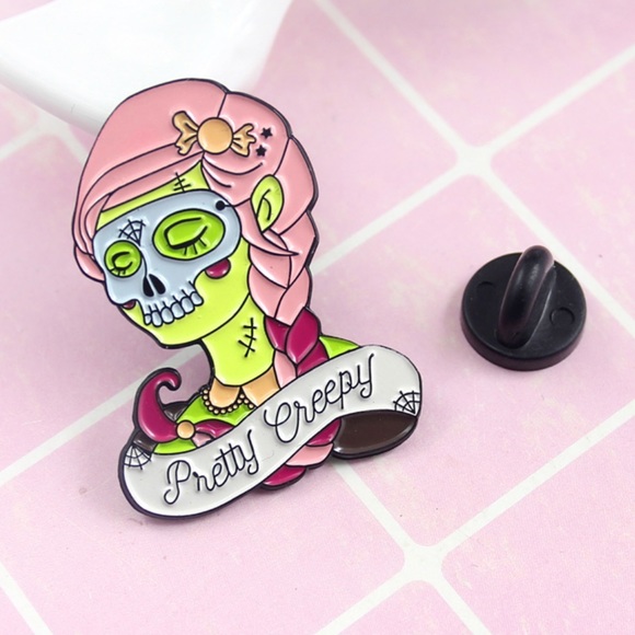NEW Pretty Creepy Zombie Girl Enamel Pin Brooch - Picture 2 of 2